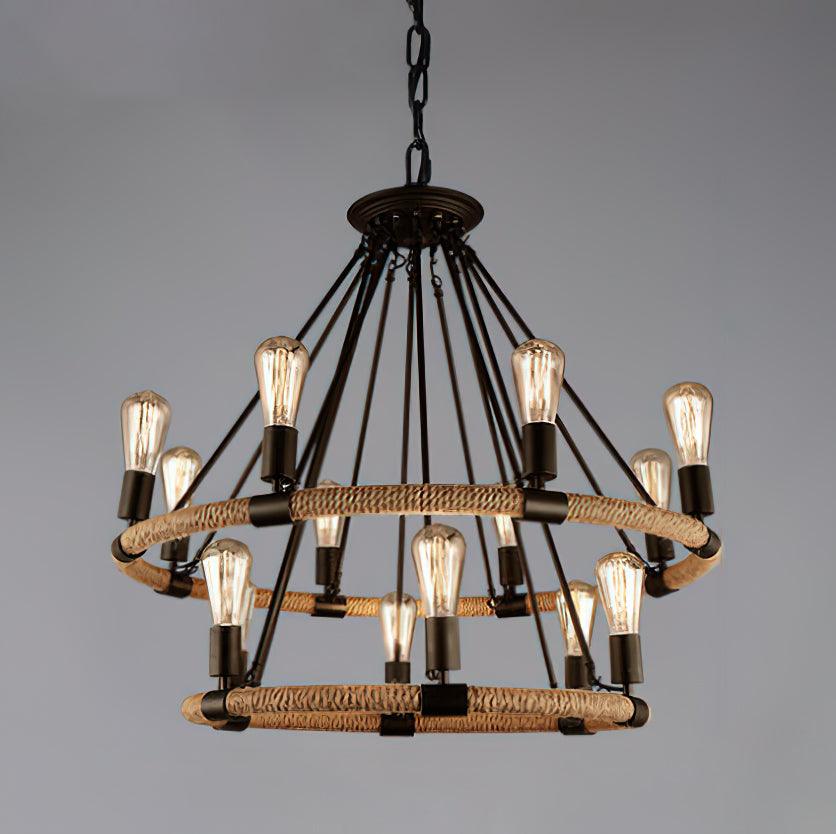 Lustra Chandelier Hemp Rope Industrial Round - Letslighting