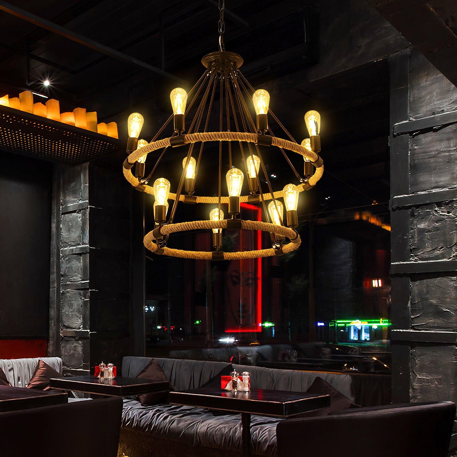 Lustra Chandelier Hemp Rope Industrial Round - Letslighting