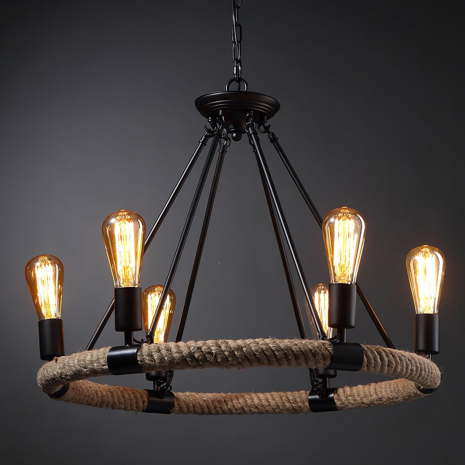 Lustra Chandelier Hemp Rope Industrial Round - Letslighting
