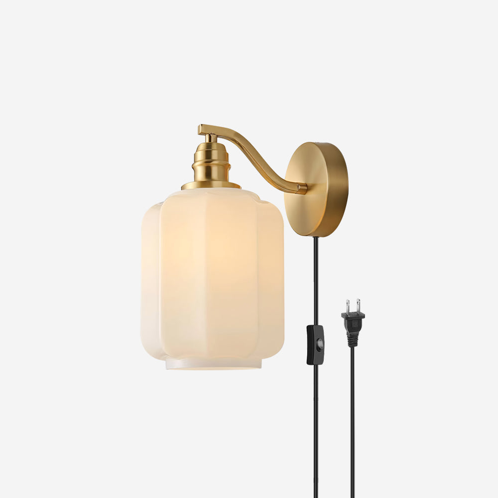 Henry Wall Lamp Plug In Brass Curved Frosted Glass - Letslighting