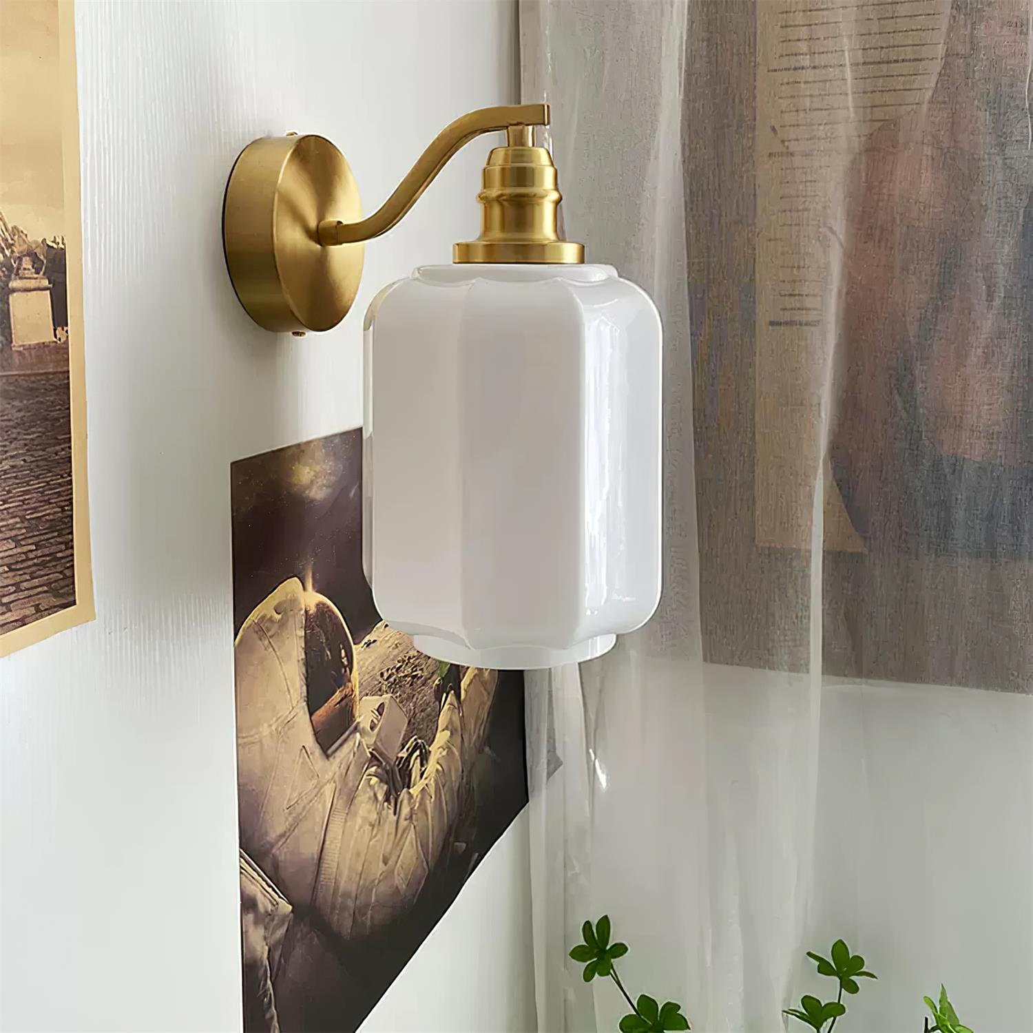 Henry Wall Lamp Plug In Brass Curved Frosted Glass - Letslighting