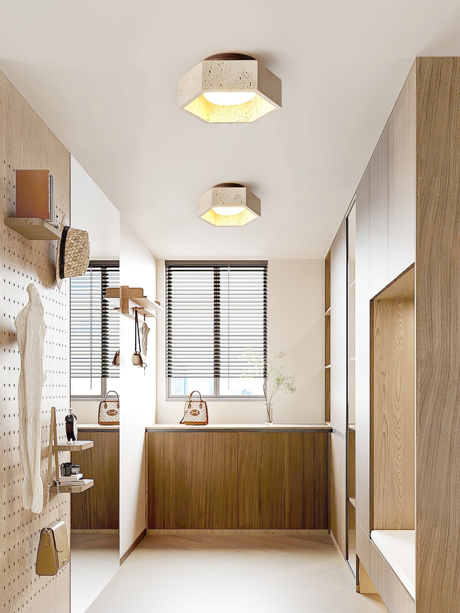 Hexara Travertine Hexagonal Ceiling Light