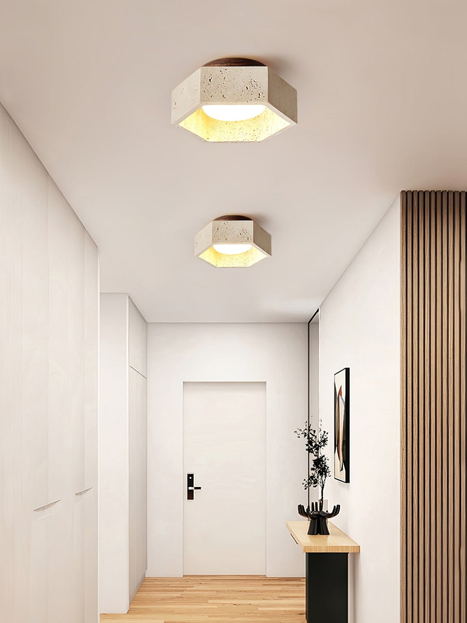 Hexara Travertine Hexagonal Ceiling Light