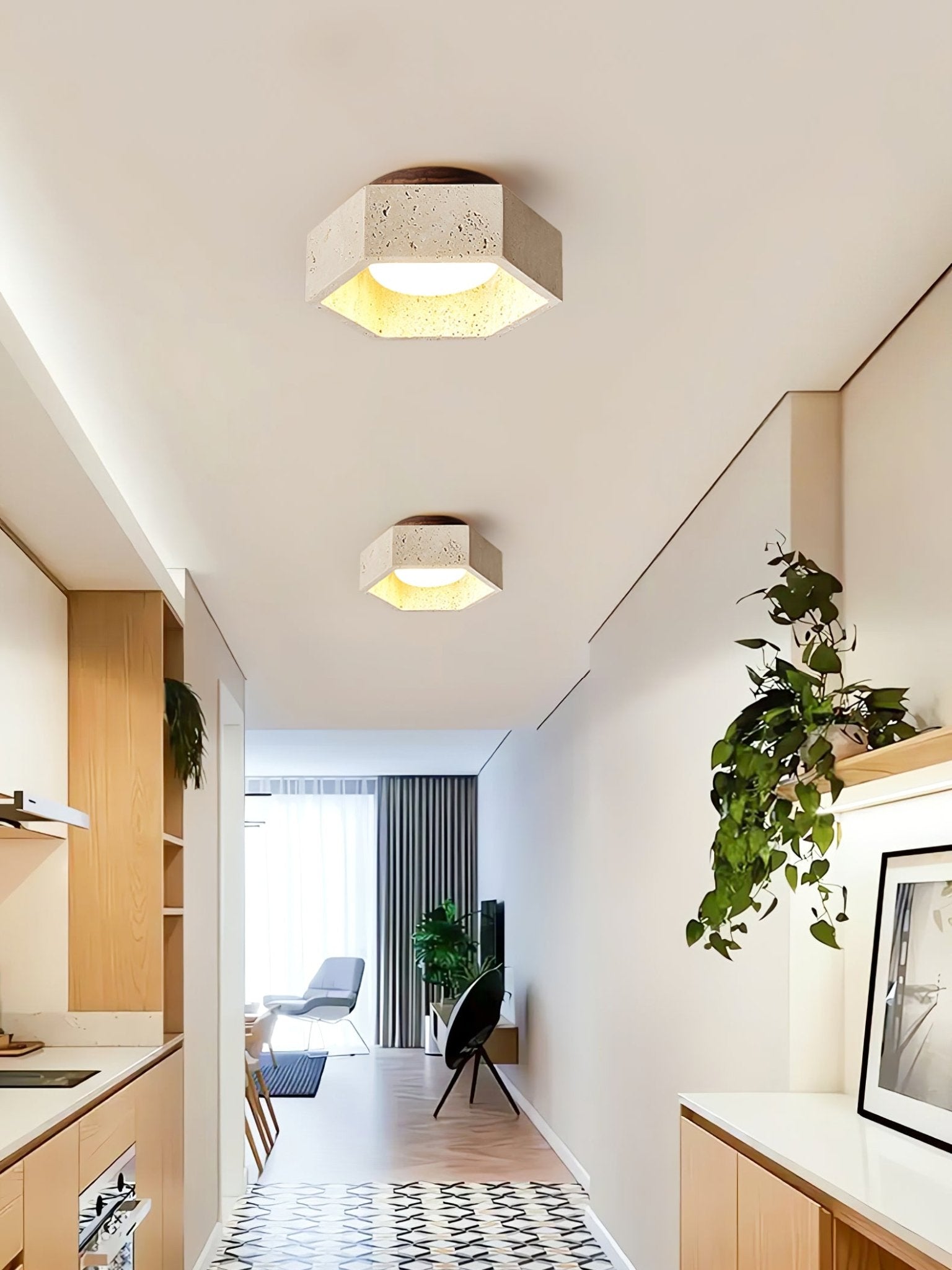 Hexara Travertine Hexagonal Ceiling Light