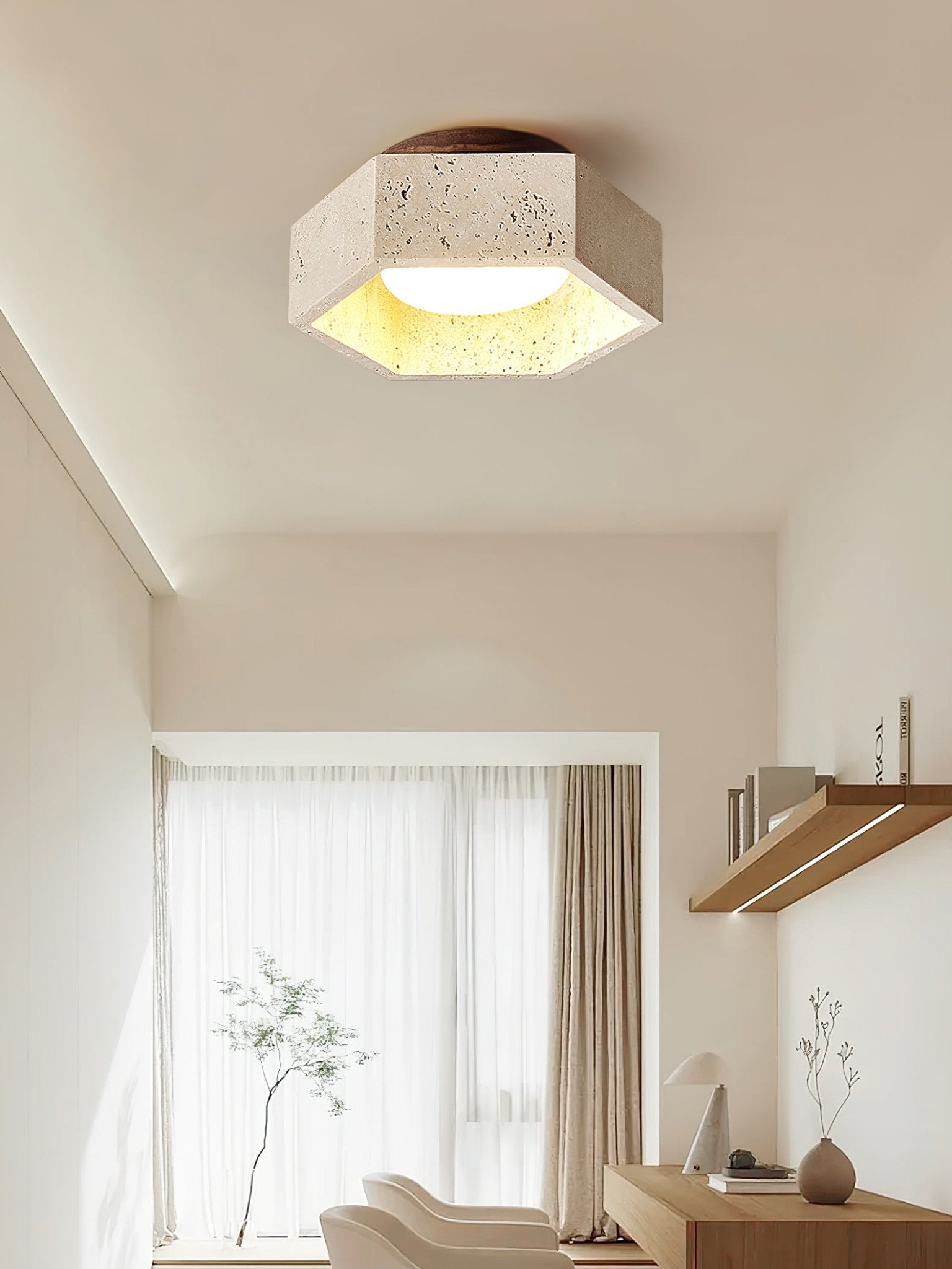 Hexara Travertine Hexagonal Ceiling Light