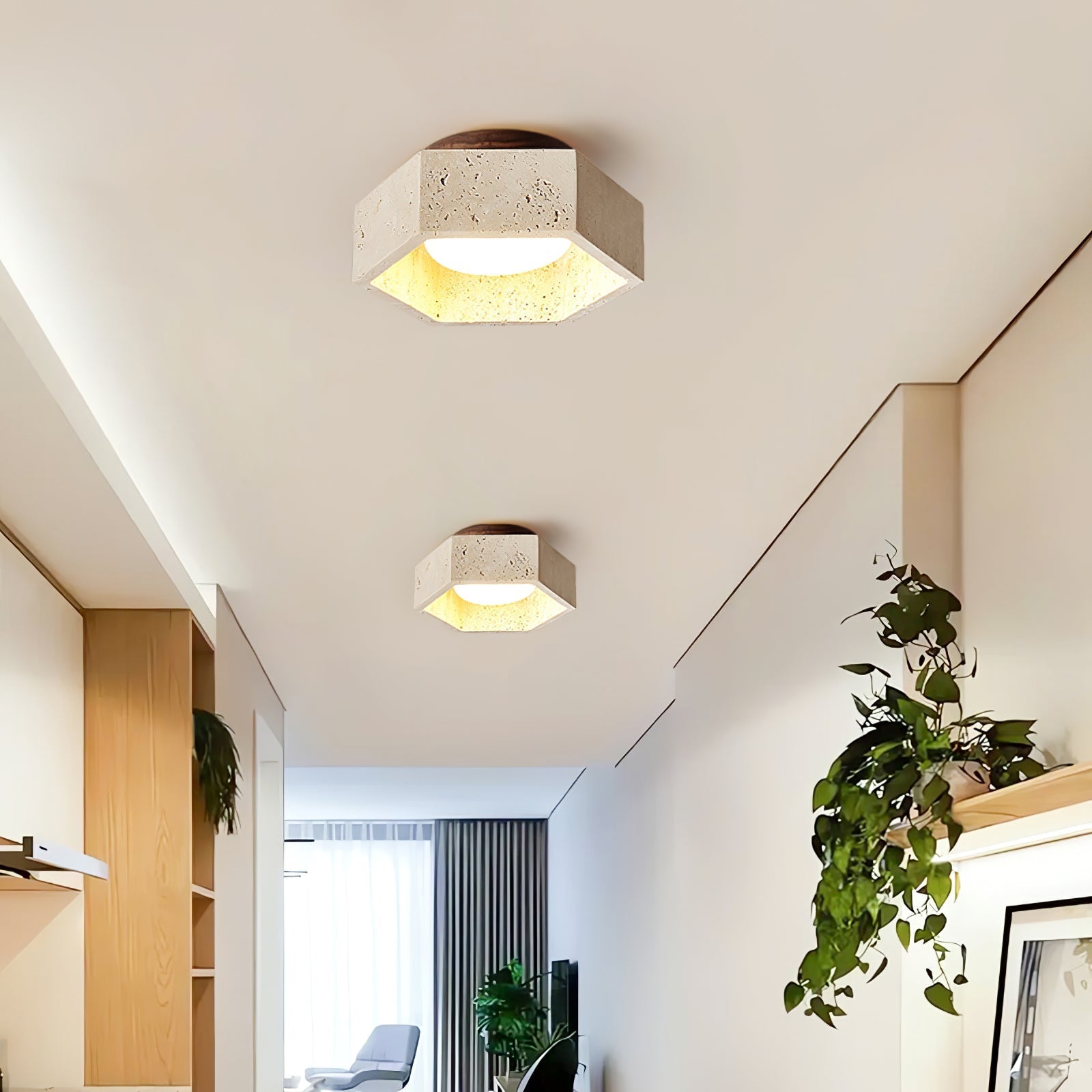 Hexara Travertine Hexagonal Ceiling Light