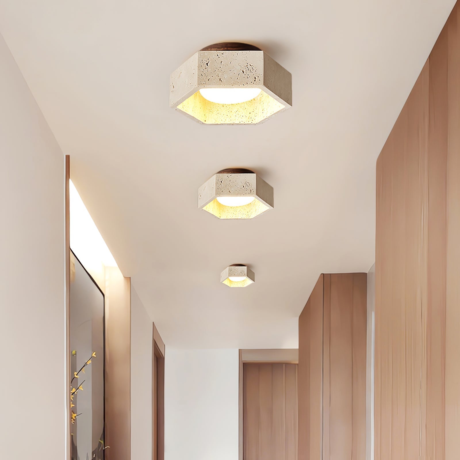 Hexara Travertine Hexagonal Ceiling Light