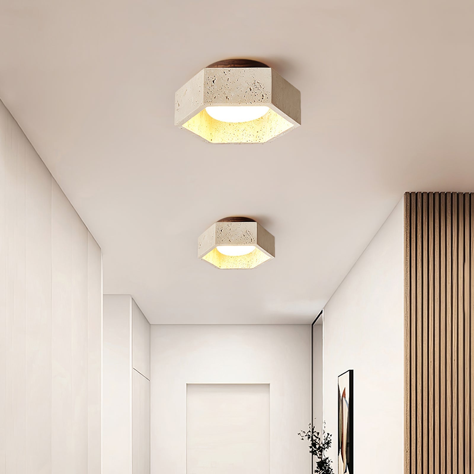 Hexara Travertine Hexagonal Ceiling Light