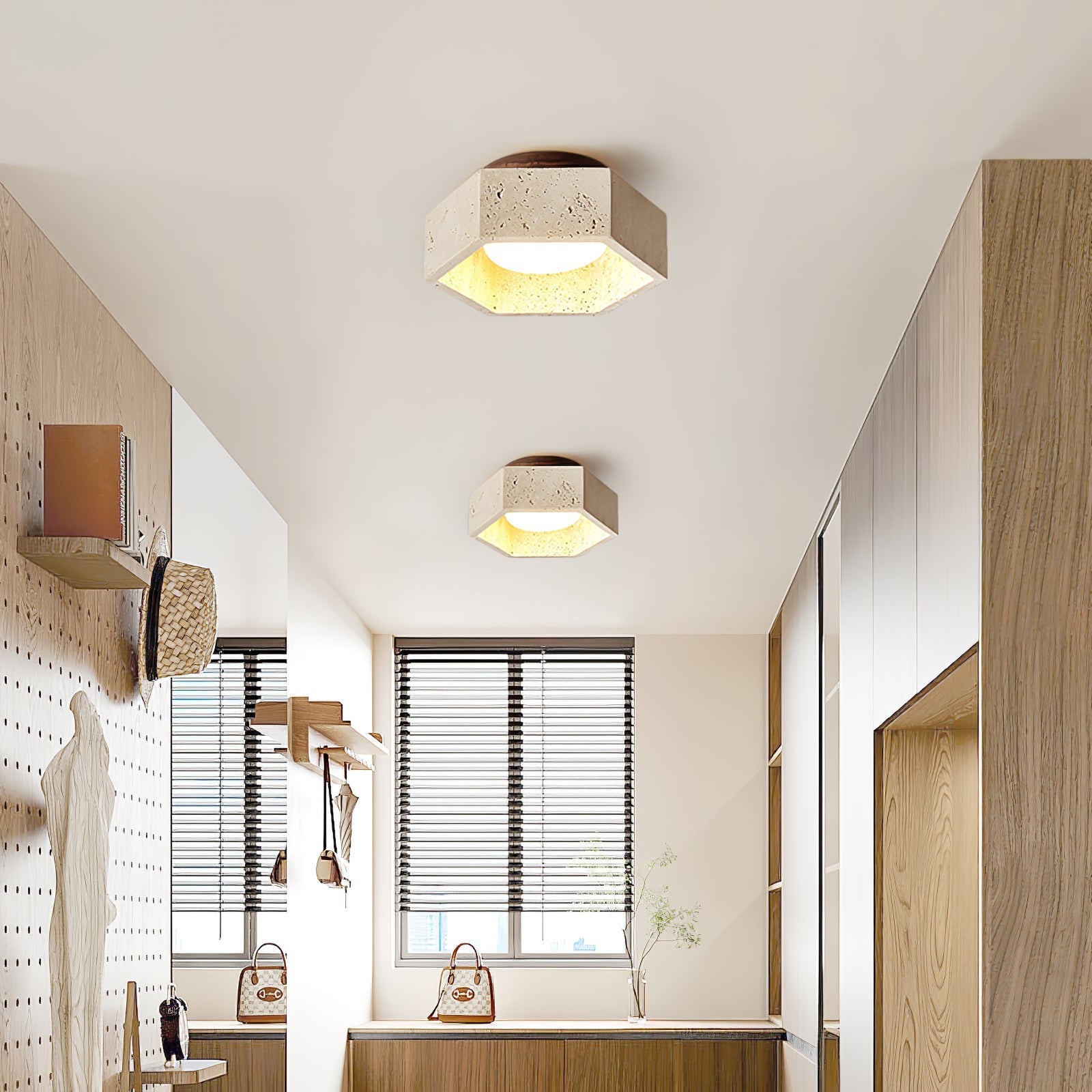 Hexara Travertine Hexagonal Ceiling Light