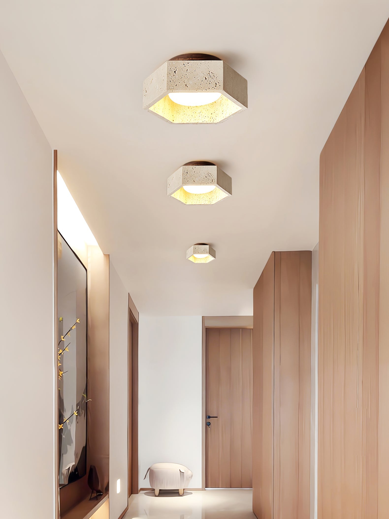 Hexara Travertine Hexagonal Ceiling Light