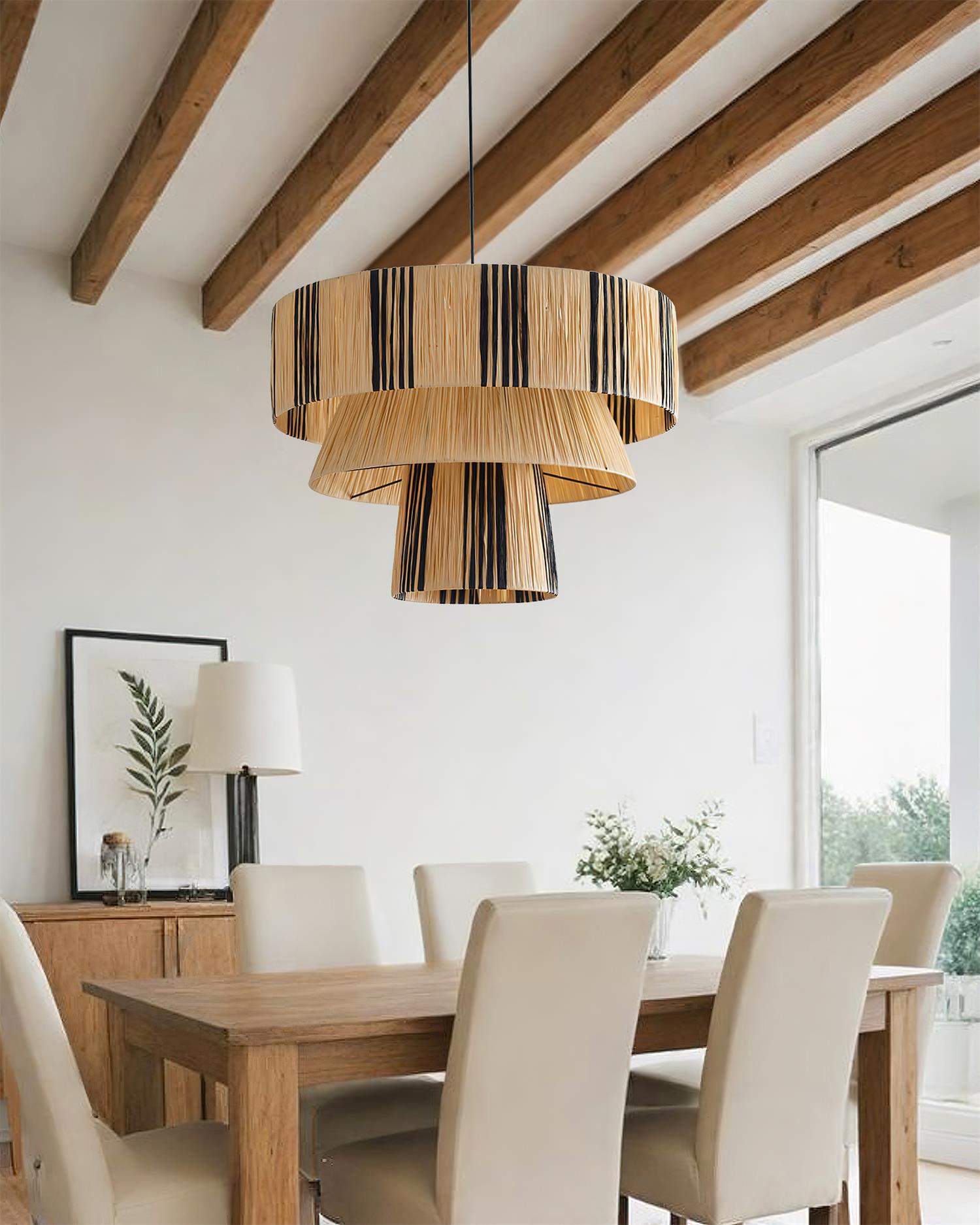 Hiroshi Pendant Lamp Layered Raffia Drum - Letslighting