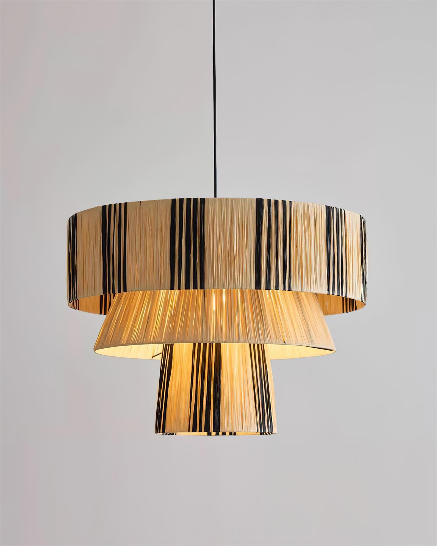 Hiroshi Pendant Lamp Layered Raffia Drum - Letslighting