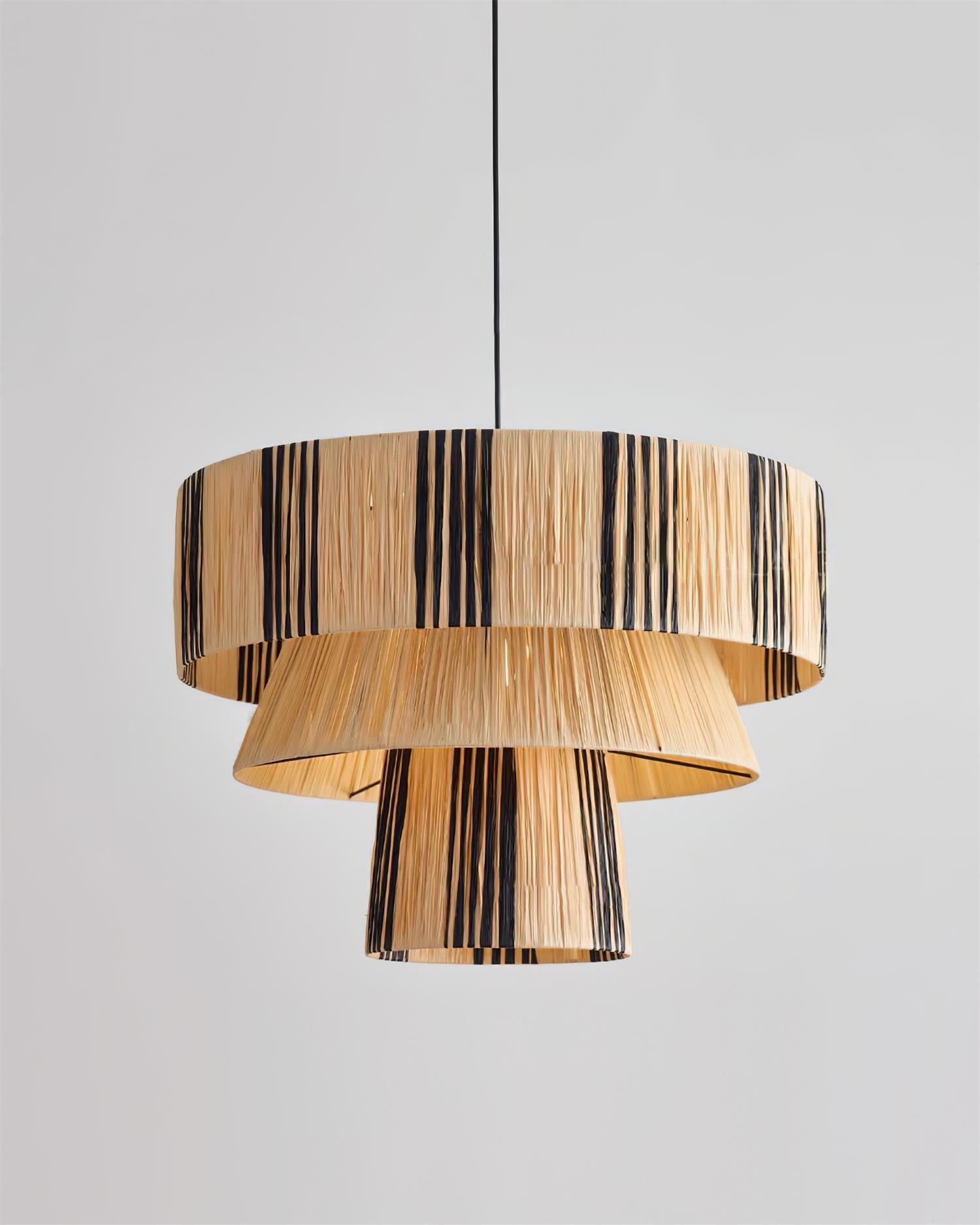 Hiroshi Pendant Lamp Layered Raffia Drum - Letslighting