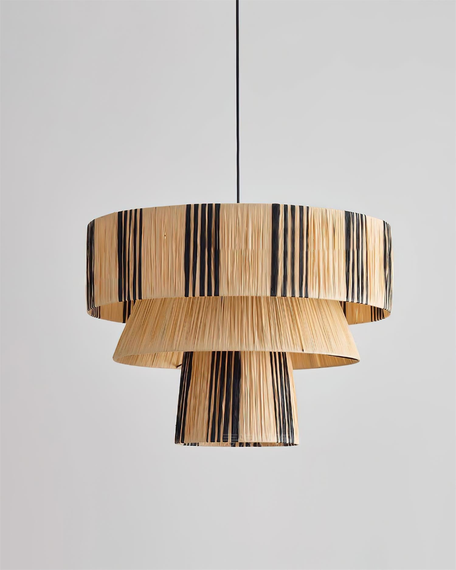 Hiroshi Pendant Lamp Layered Raffia Drum - Letslighting