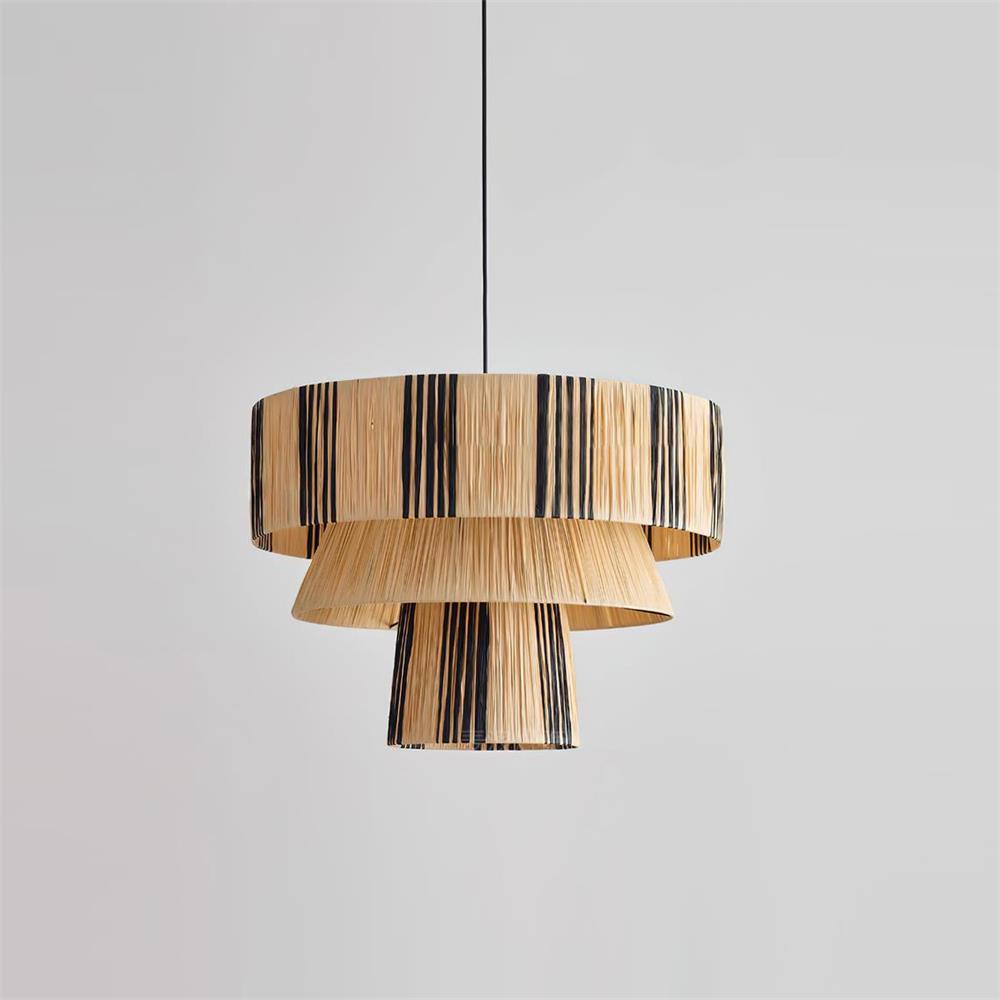 Hiroshi Pendant Lamp Layered Raffia Drum - Letslighting