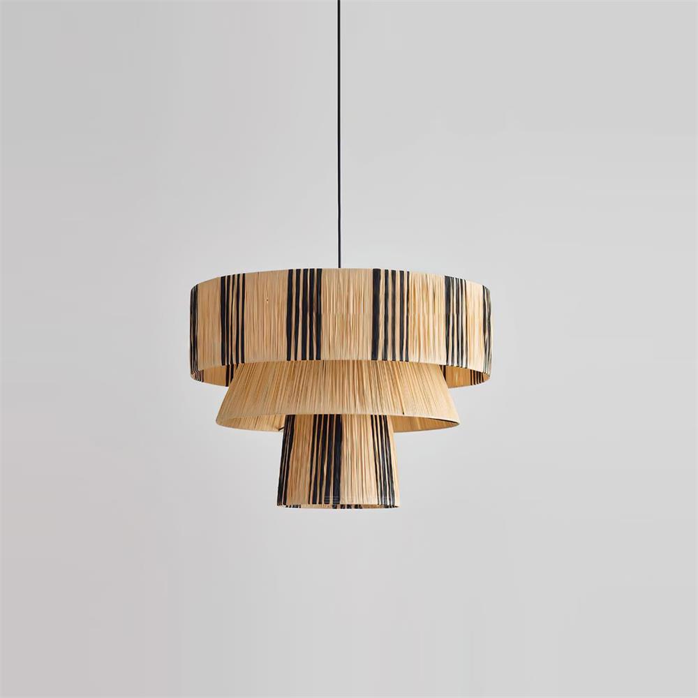 Hiroshi Pendant Lamp Layered Raffia Drum - Letslighting