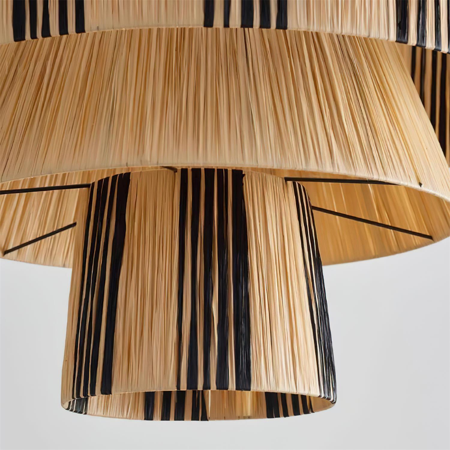 Hiroshi Pendant Lamp Layered Raffia Drum - Letslighting