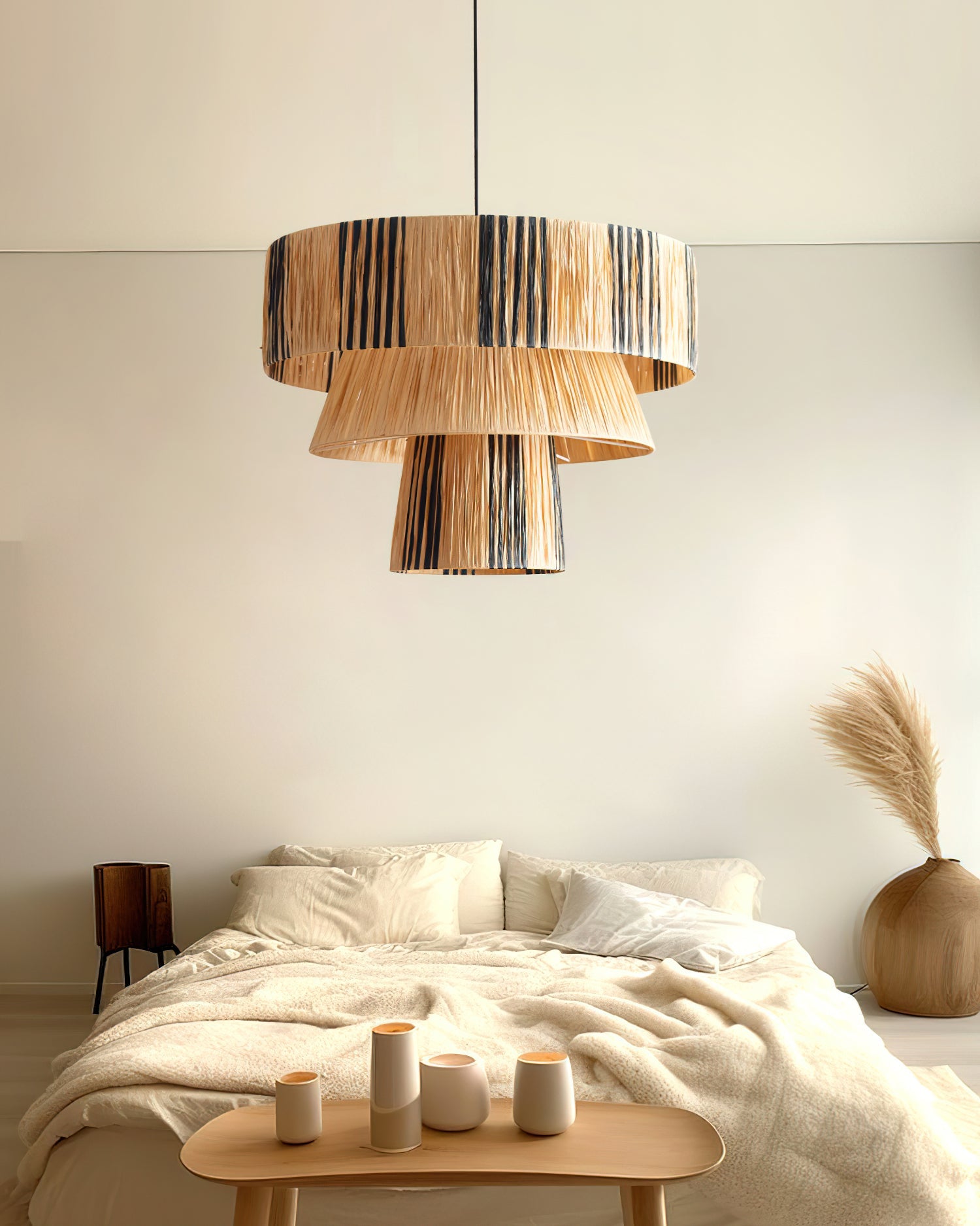 Hiroshi Pendant Lamp Layered Raffia Drum - Letslighting