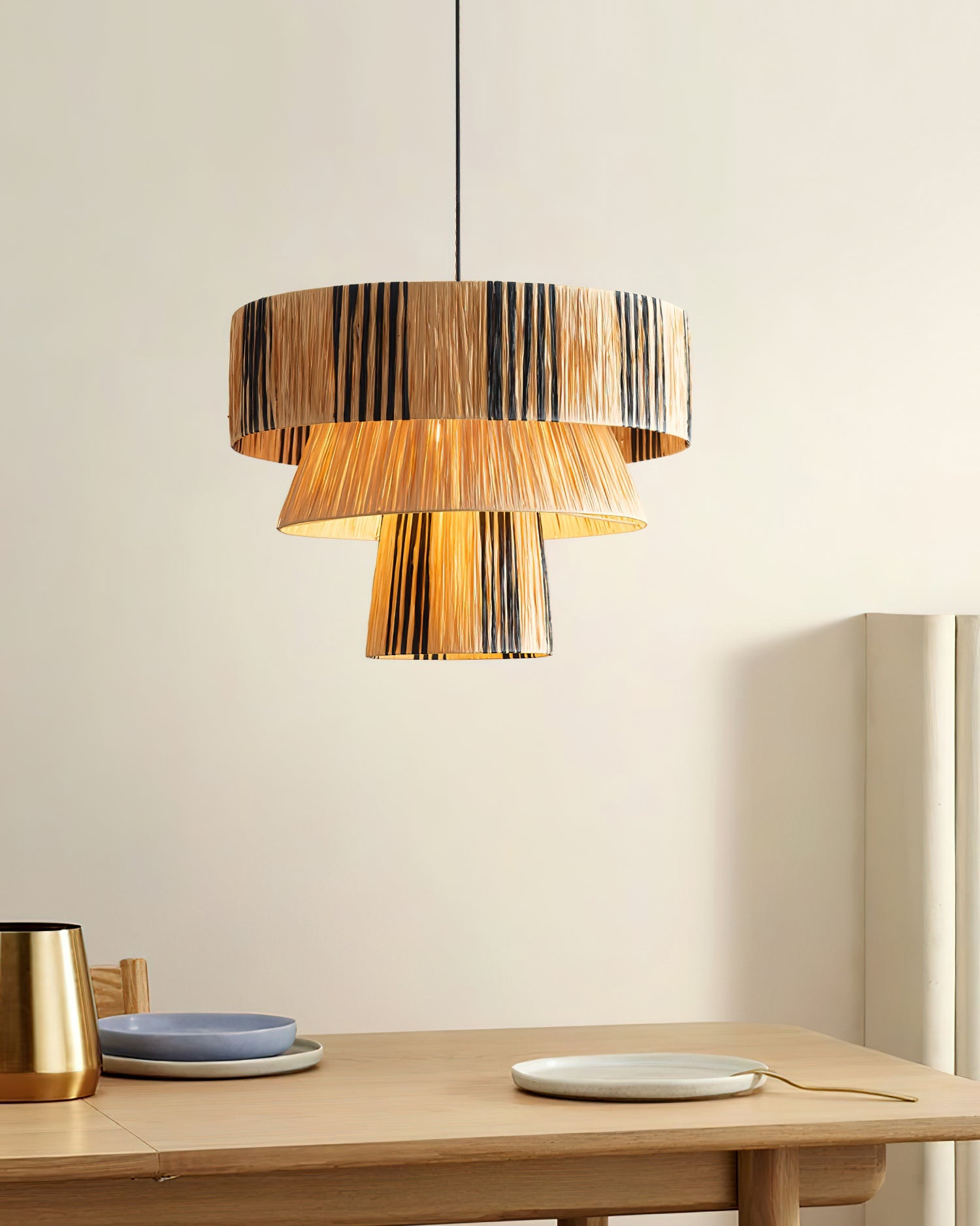 Hiroshi Pendant Lamp Layered Raffia Drum - Letslighting