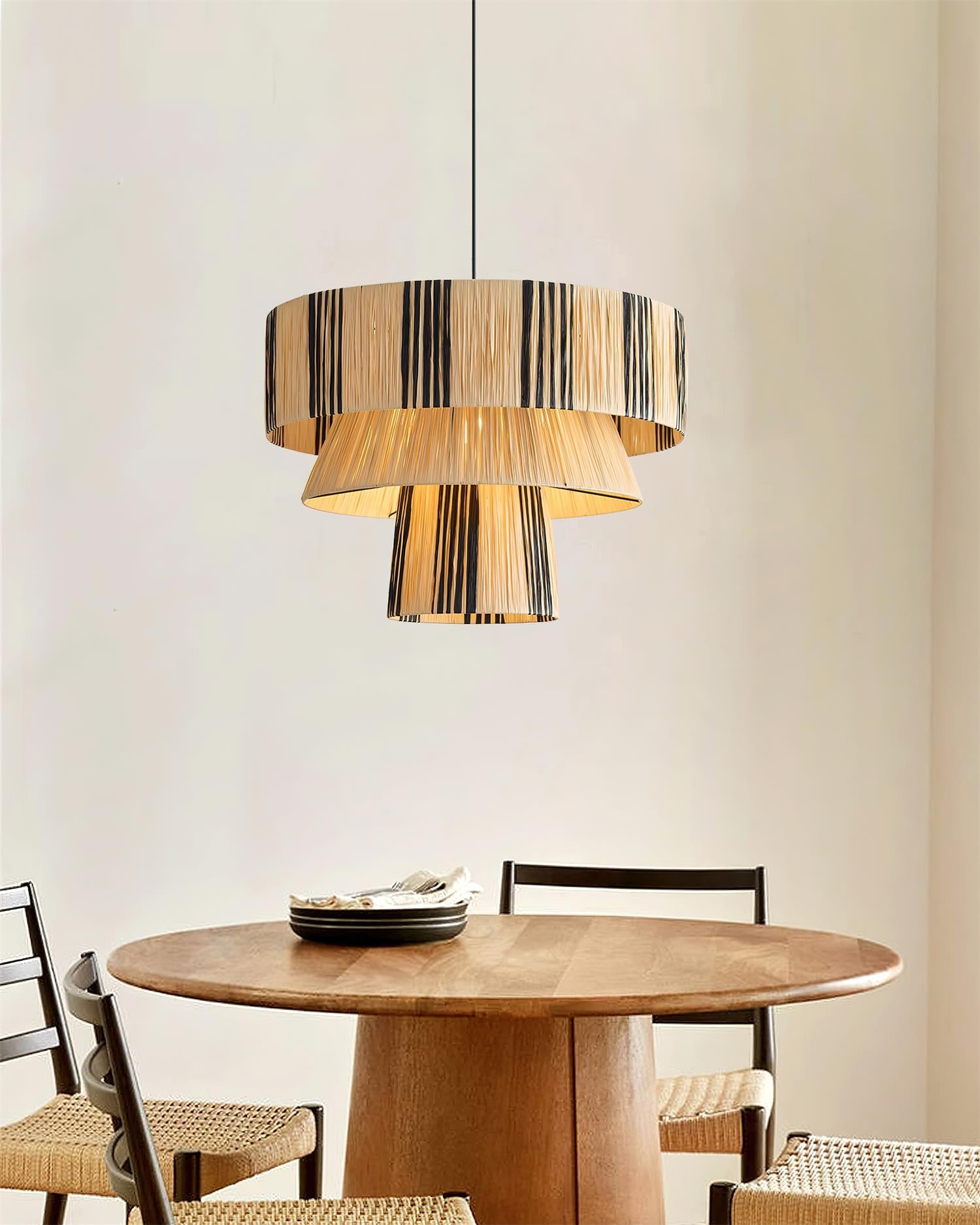 Hiroshi Pendant Lamp Layered Raffia Drum - Letslighting