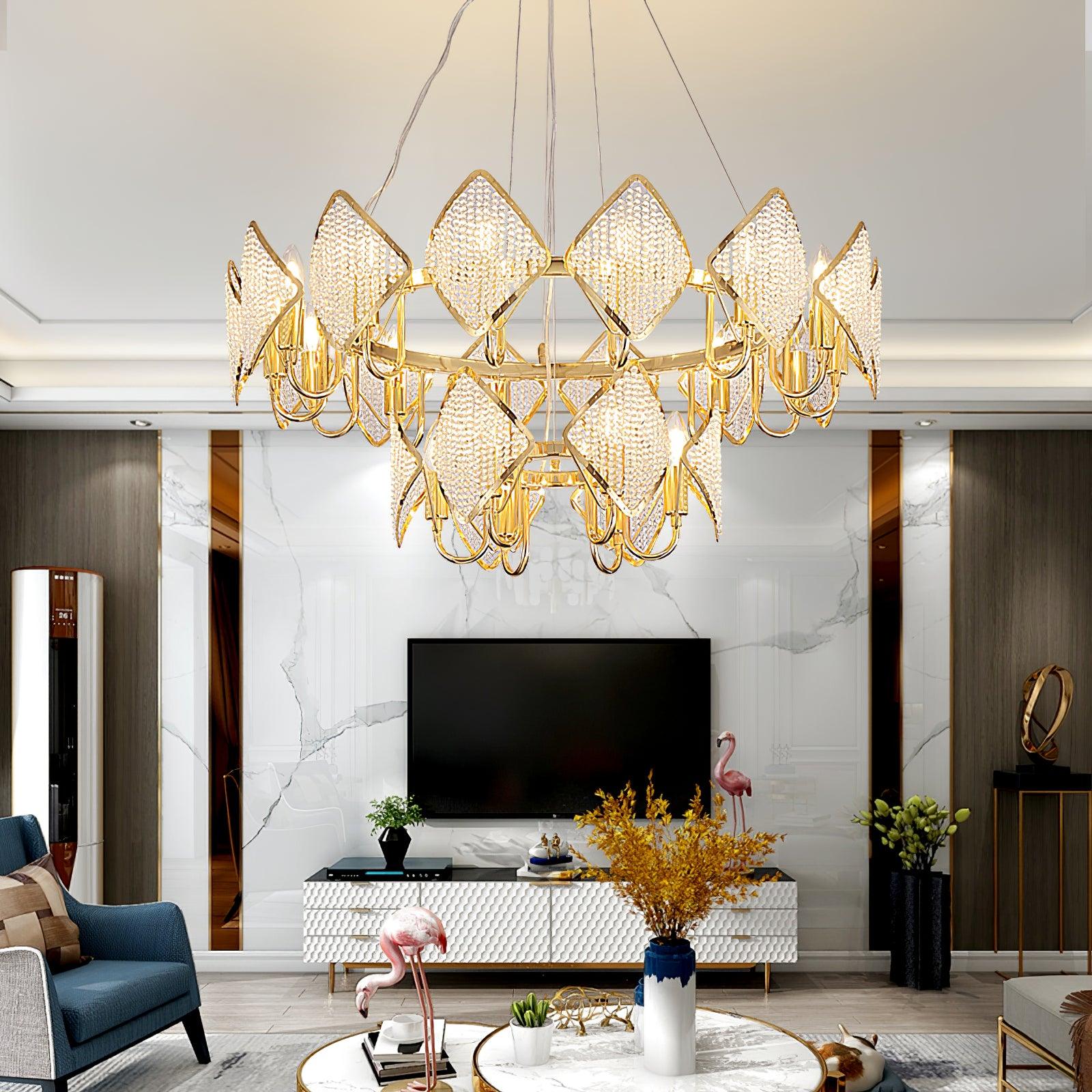 Aurora Chandelier Crystal Leaf Double-Tier - Letslighting