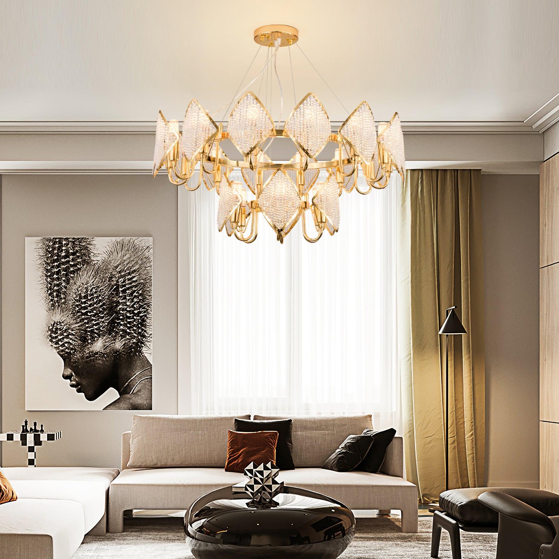 Aurora Chandelier Crystal Leaf Double-Tier - Letslighting
