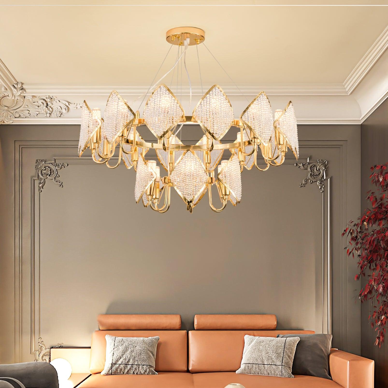 Aurora Chandelier Crystal Leaf Double-Tier - Letslighting