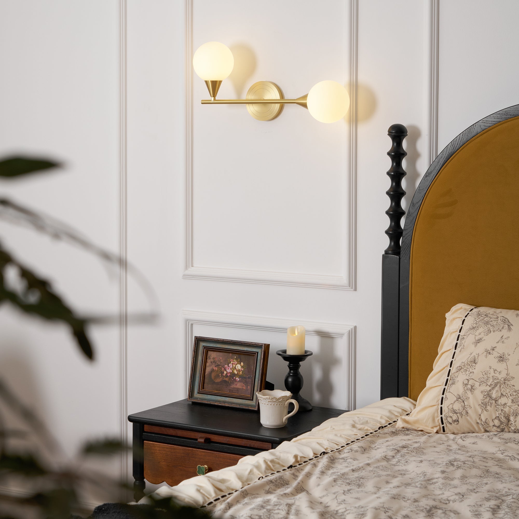 Holten Modern Minimalist Armed Brass Glass Sconce Wall Lamp - Letslighting