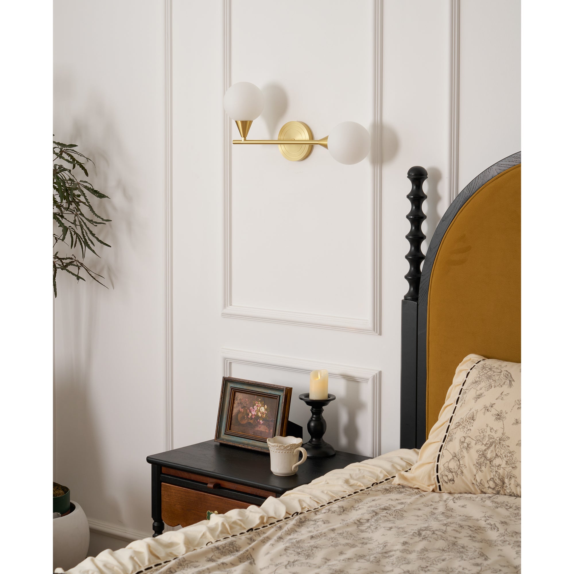Holten Modern Minimalist Armed Brass Glass Sconce Wall Lamp - Letslighting