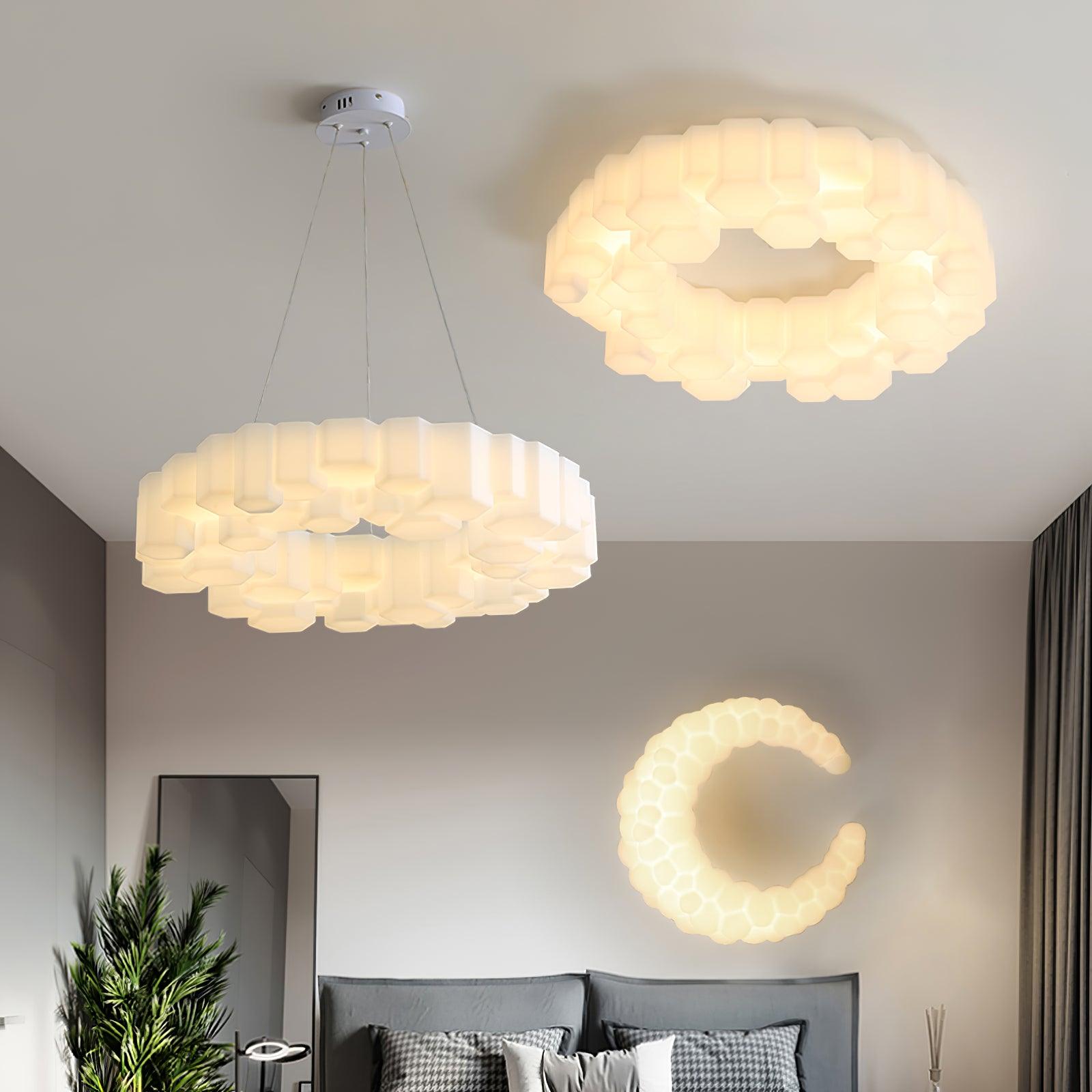 Lustra Chandelier Honeycomb Glossy White Polycarbonate - Letslighting