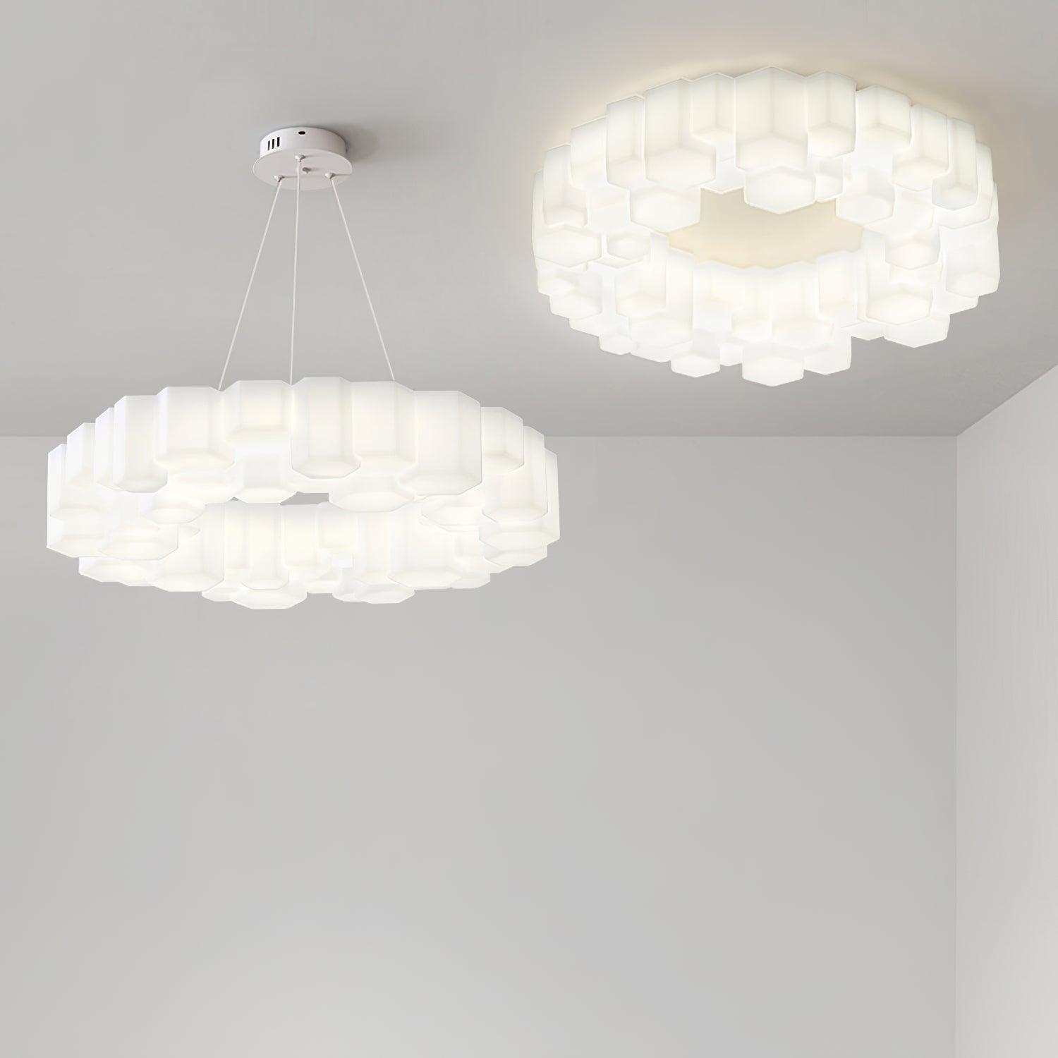 Lustra Chandelier Honeycomb Glossy White Polycarbonate - Letslighting