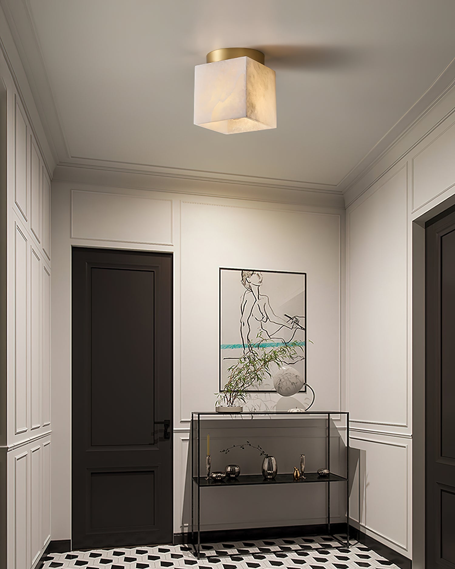 Usilia Modern Minimalist Brass Alabaster Ceiling Light - Letslighting