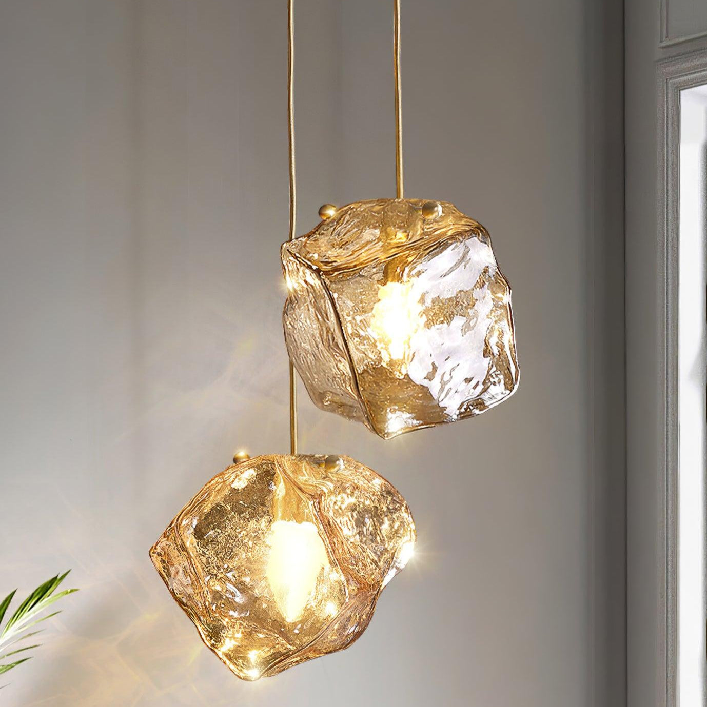 Aria Ice Glass Pendant Light Brass
