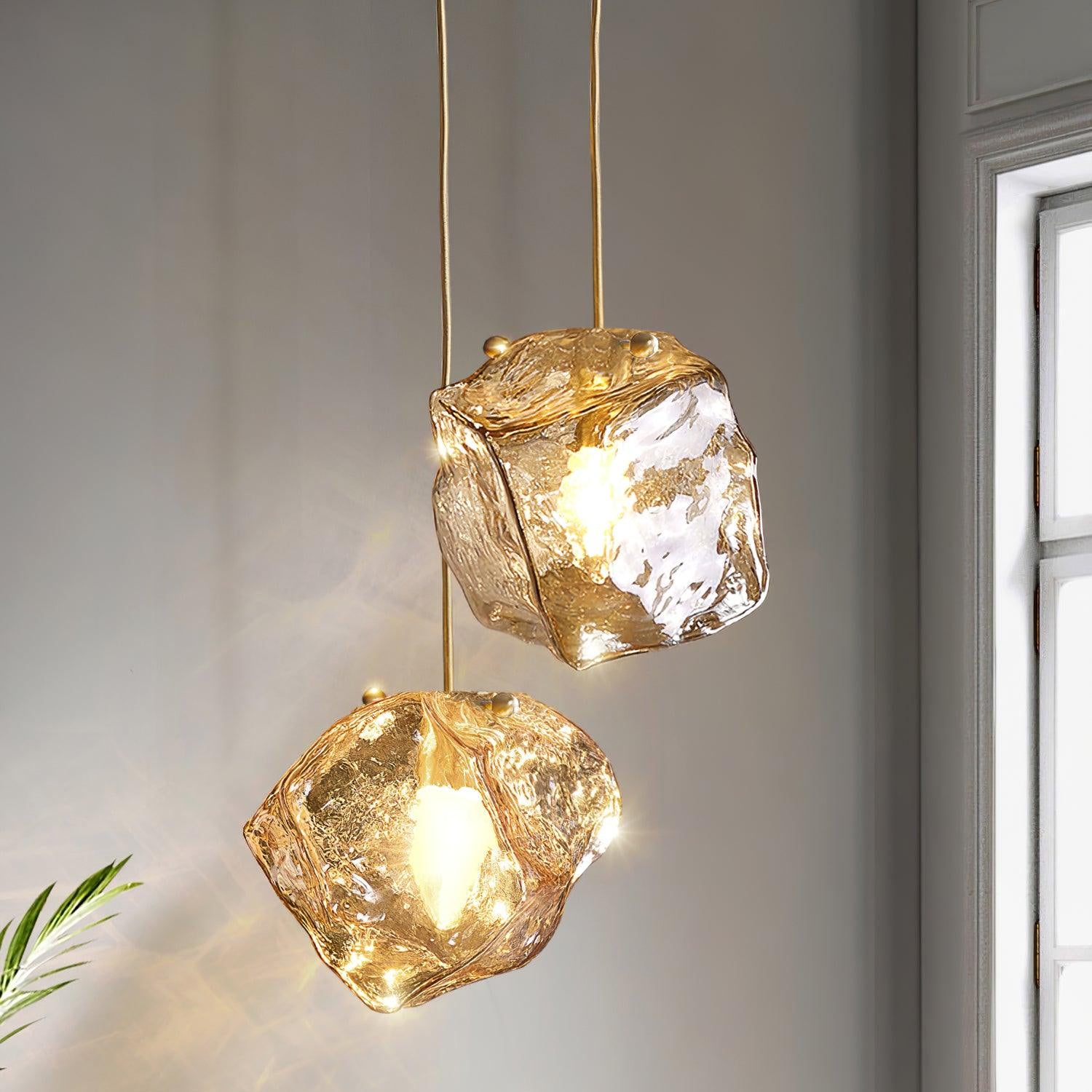 Aria Ice Glass Pendant Light Brass