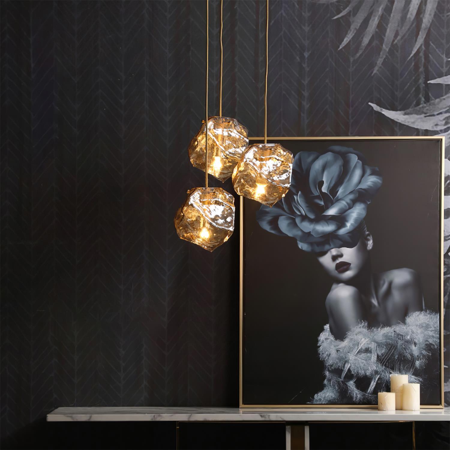 Aria Ice Glass Pendant Light Brass