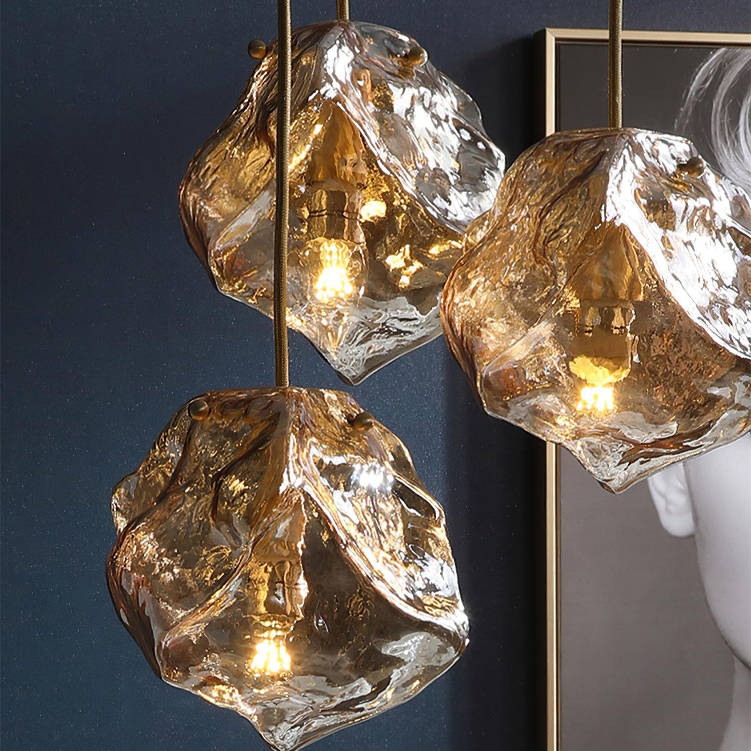 Aria Ice Glass Pendant Light Brass