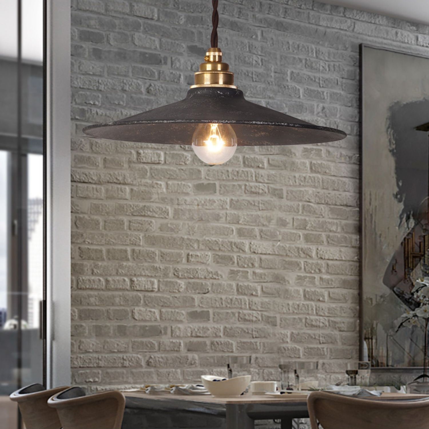 Zotheira Vintage Industrial Flat Pendant Light - Letslighting
