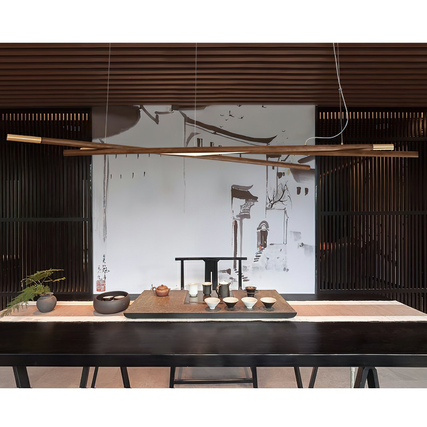 Aurora Chandelier Wooden Linear LED - Letslighting