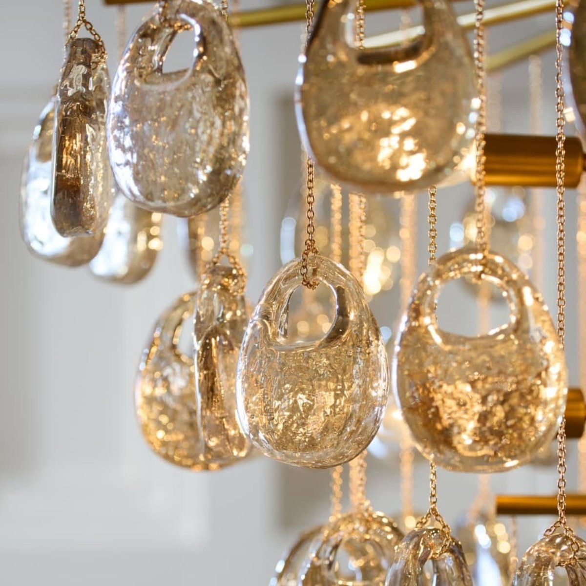 Aurora Chandelier Amber Seedy Glass Drop Antique Brass