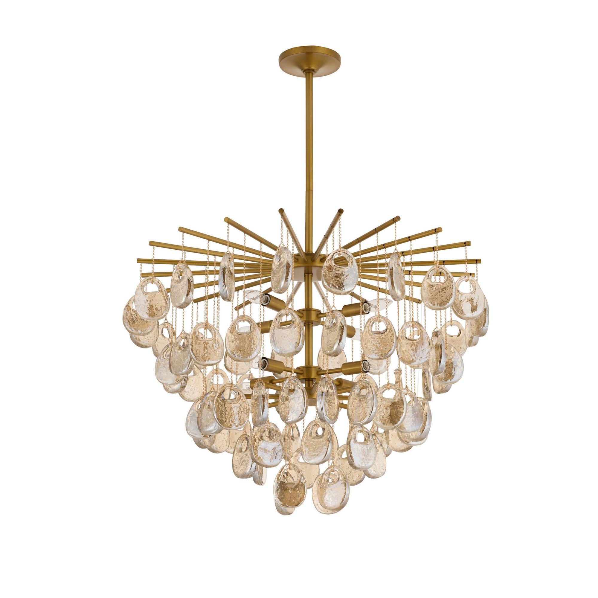 Aurora Chandelier Amber Seedy Glass Drop Antique Brass