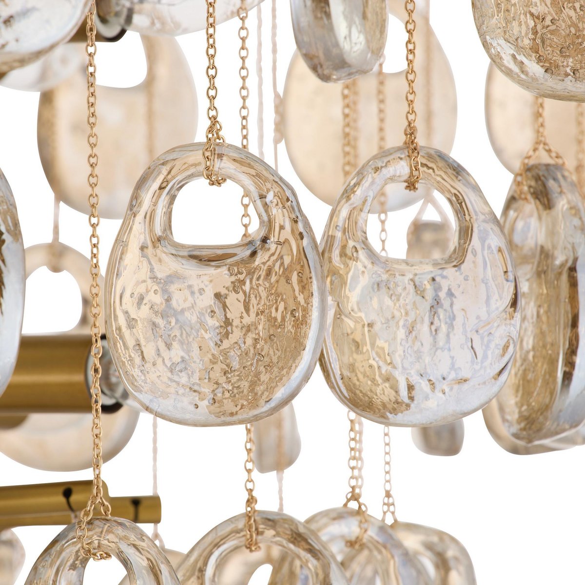 Aurora Chandelier Amber Seedy Glass Drop Antique Brass