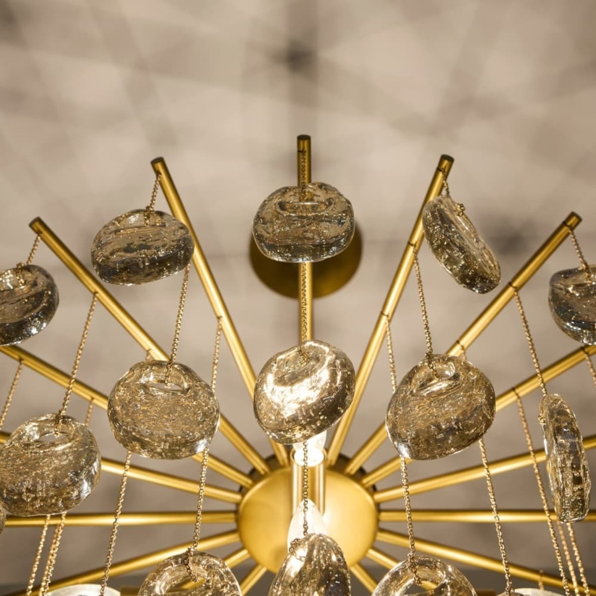 Aurora Chandelier Amber Seedy Glass Drop Antique Brass