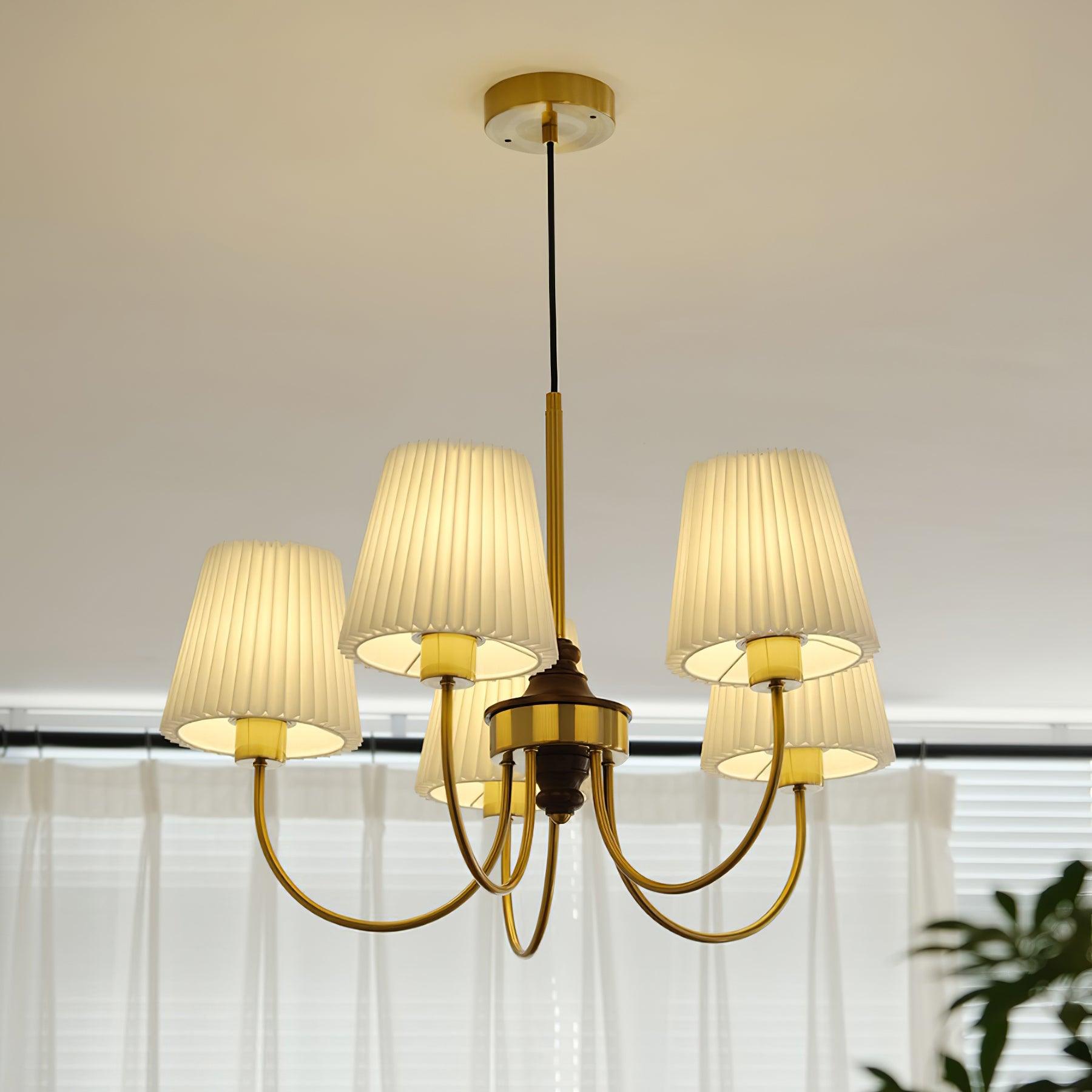Jeremiah Chandelier Brass White Pleated - Letslighting