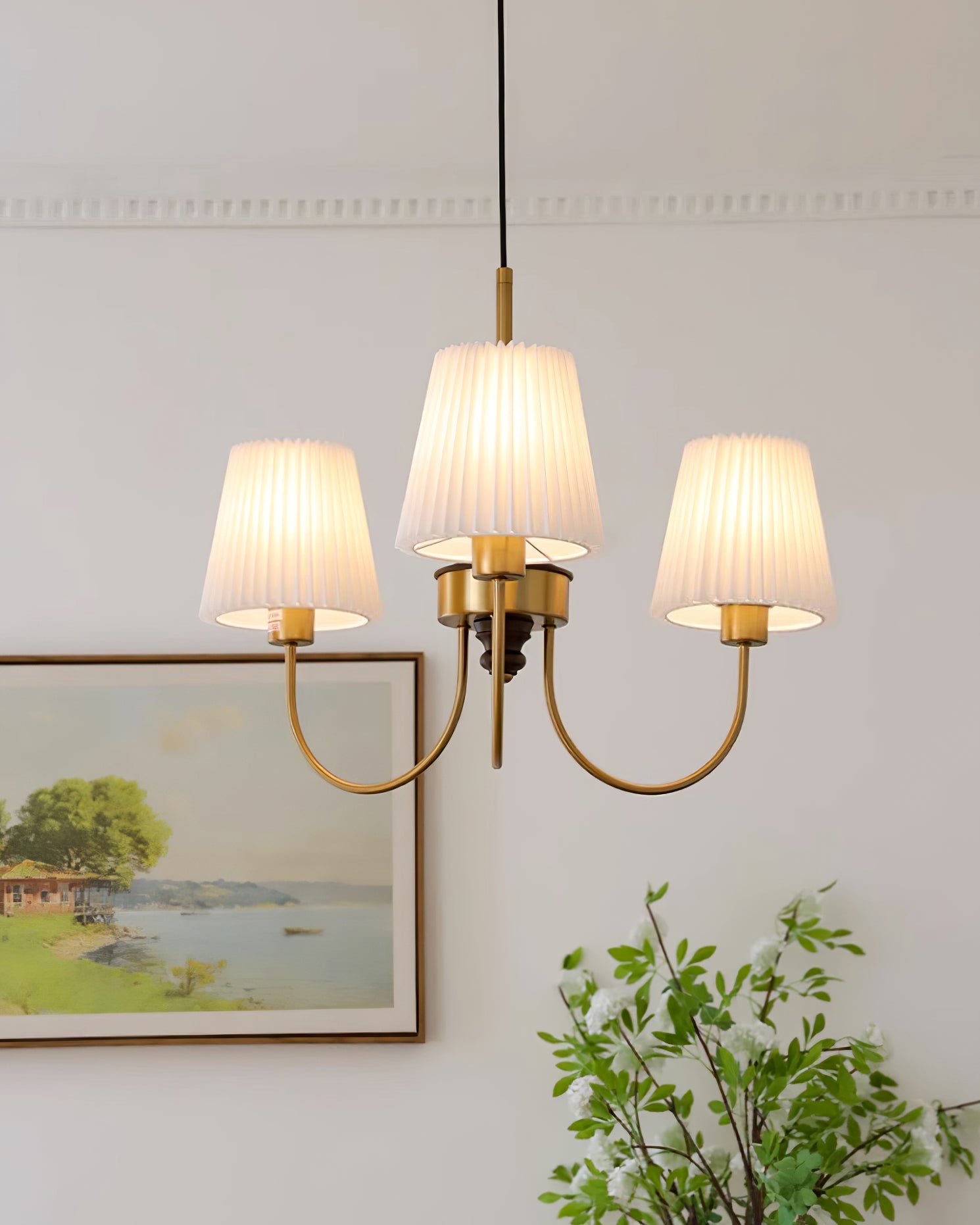Jeremiah Chandelier Brass White Pleated - Letslighting