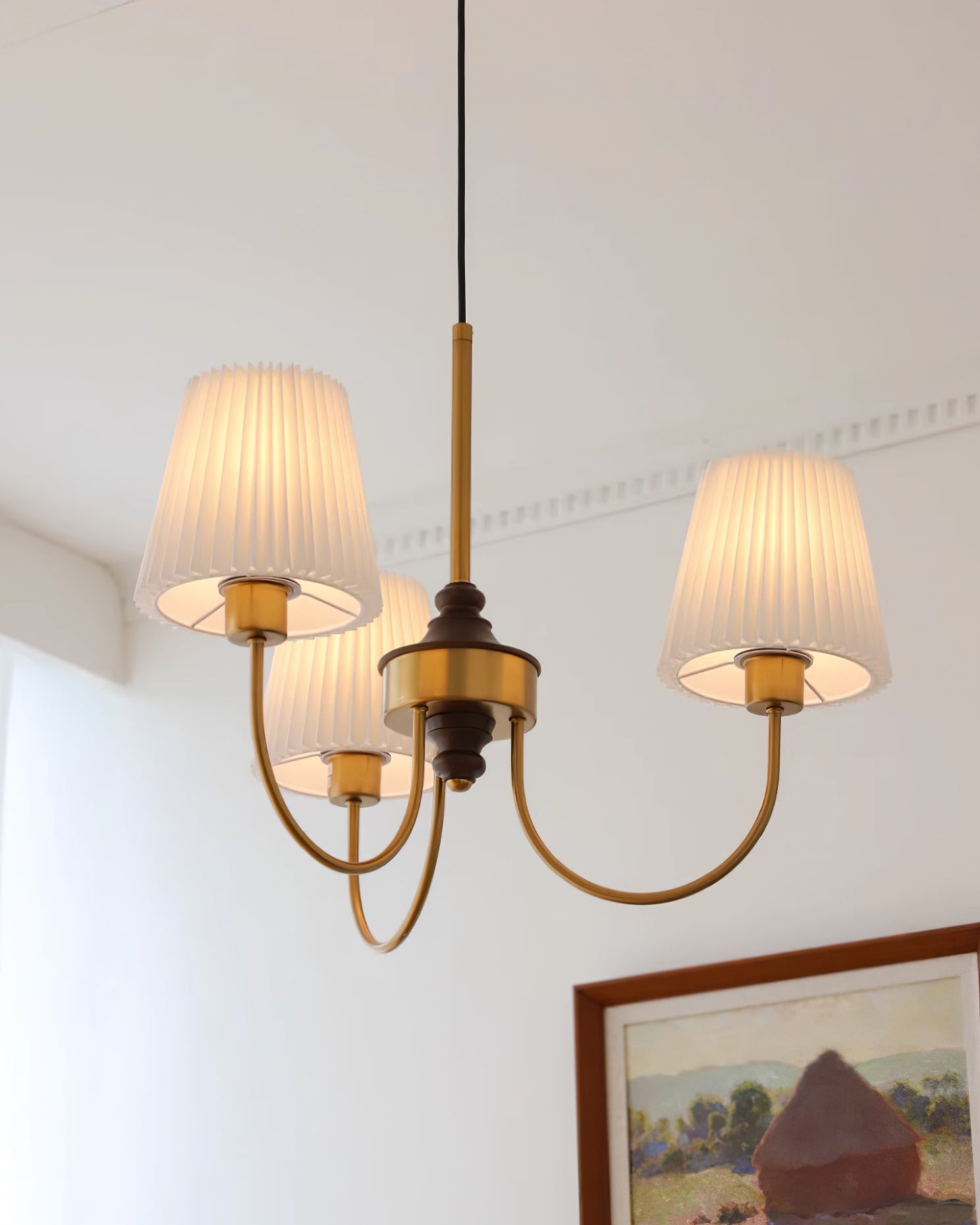 Jeremiah Chandelier Brass White Pleated - Letslighting