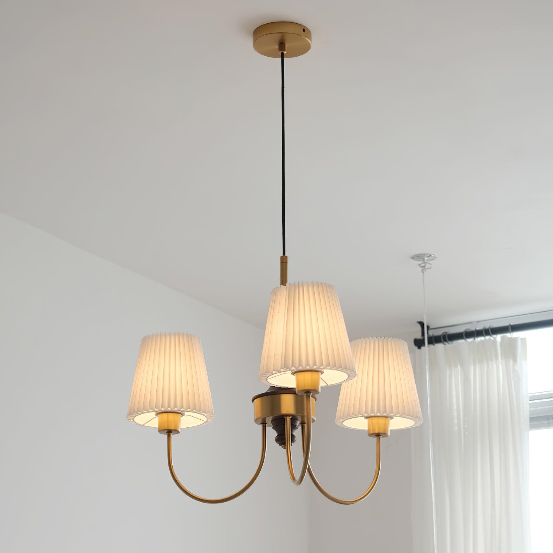 Jeremiah Chandelier Brass White Pleated - Letslighting