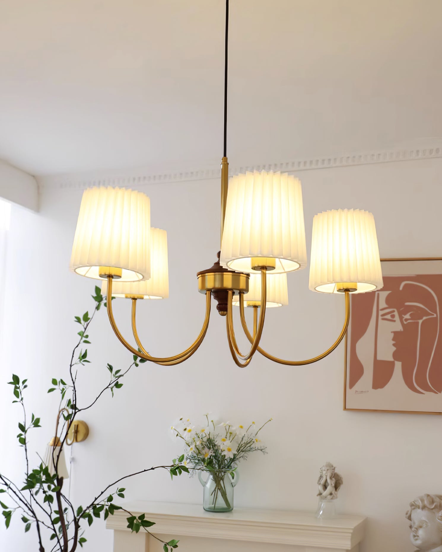Jeremiah Chandelier Brass White Pleated - Letslighting