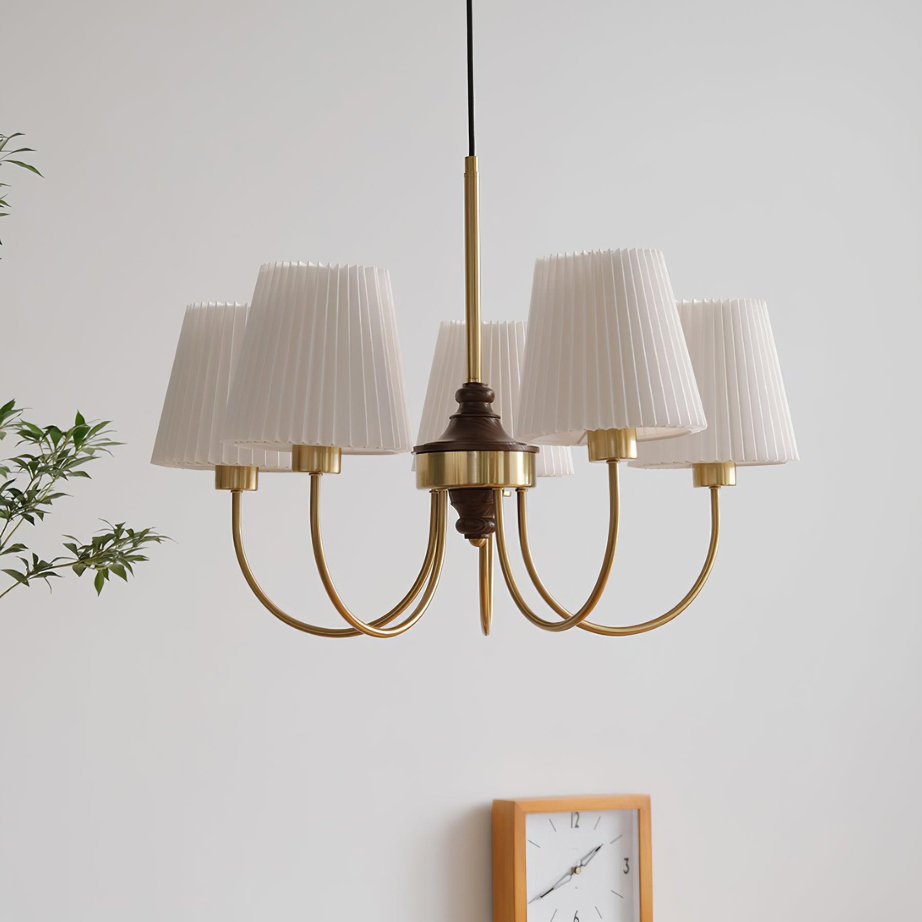 Jeremiah Chandelier Brass White Pleated - Letslighting
