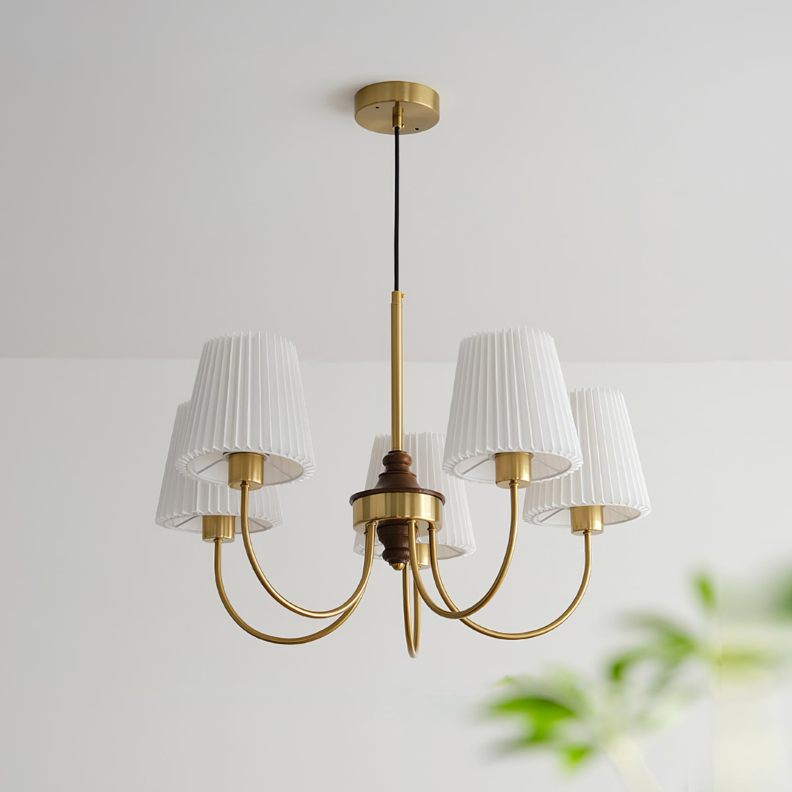 Jeremiah Chandelier Brass White Pleated - Letslighting