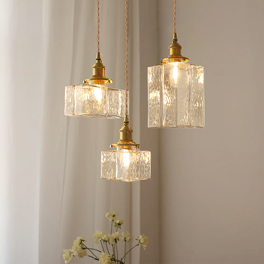 Valentina Vintage Glass Brass Hammered Pendant Light - Letslighting